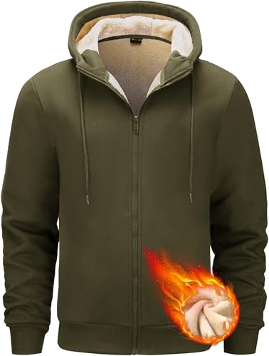 Tansozer Herren Gefütterte Winter Hoodies Sweatjacke Warme Jacken Kapuzenpullover mit Taschen (Armeegrün, XL) von Tansozer
