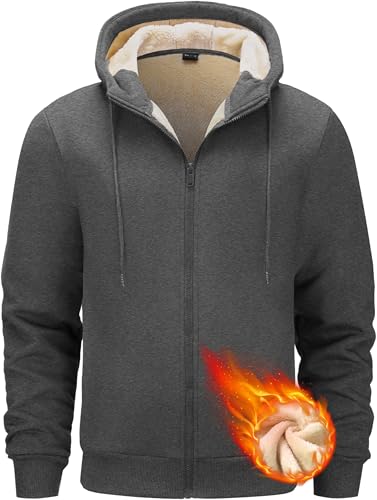 Tansozer Herren Gefütterte Winter Hoodies Sweatjacke Warme Jacken Kapuzenpullover mit Taschen (Dunkelgrau, 3XL) von Tansozer