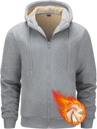 Tansozer Herren Gefütterte Winter Hoodies Sweatjacke Warme Jacken Kapuzenpullover mit Taschen (Hellgrau, XXL) von Tansozer