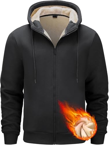 Tansozer Herren Gefütterte Winter Hoodies Sweatjacke Warme Jacken Kapuzenpullover mit Taschen (Schwarz, XXL) von Tansozer