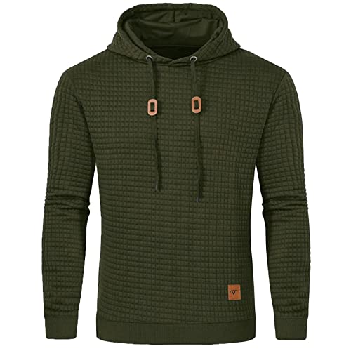 Tansozer Herren Hoodie Basic Sweatshirt Men's Casual Long Sleeve Checked Drawstring Kapuzenpullover Armeegrün L von Tansozer