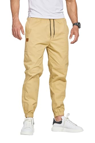 Tansozer Herren Hose Freizeithose Herren Chino Cargo Hose Jogginghose Herren Baumwolle Sporthose Casual Elastische Taille mit Kordelzug Sweatpants Herren mit Taschen Khaki L von Tansozer