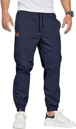 Tansozer Herren Hose Freizeithose Herren Chino Cargo Hose Jogginghose Herren Baumwolle Sporthose Casual Elastische Taille mit Kordelzug Sweatpants Herren mit Taschen Marine Blau 2XL von Tansozer