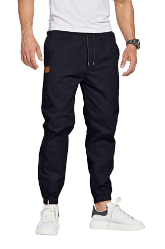 Tansozer Herren Hose Modern Freizeithose Herren Jogginghose Herren Baumwolle Casual Sporthose Herren mit Taschen Schwarz L von Tansozer