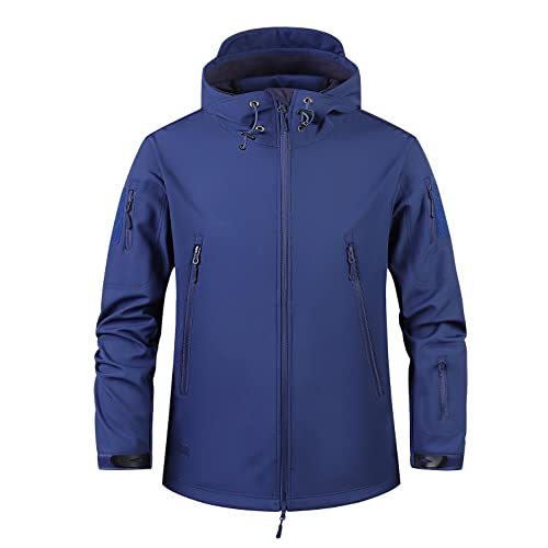 Tansozer Herren Jacke Wasserdicht Winddicht Warm Fleece Gefüttert Laufjacke Windbreaker Herren Winter Wandern Und Radfahren Outdoorjacke mit Multi Reißverschlusstaschen Blau 2XL von Tansozer