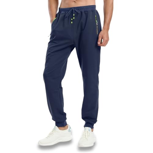 Tansozer Jogginghose Herren Baumwolle Sporthose Männer Lang Trainingshose mit Reißverschluss Taschen Blau XL von Tansozer