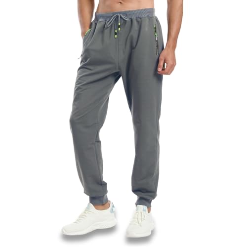 Tansozer Jogginghose Herren Baumwolle Sporthose Männer Lang Trainingshose mit Reißverschluss Taschen Grau XL von Tansozer