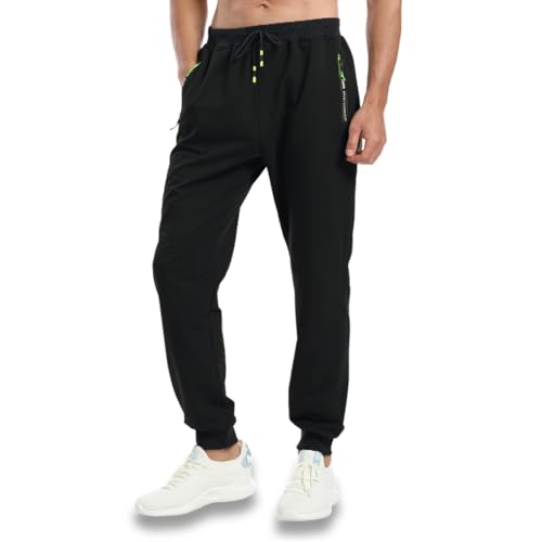 Tansozer Jogginghose Herren Baumwolle Sporthose Männer Lang Trainingshose mit Reißverschluss Taschen Schwarz XXXL von Tansozer