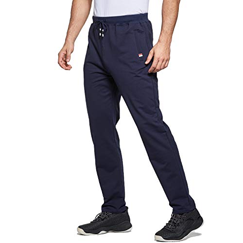 Tansozer Jogginghose Herren Baumwolle Sporthose Lang Ohne Bündchen mit reißverschluss Taschen Blau 2XL von Tansozer