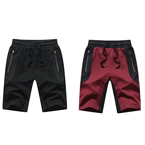Tansozer Herren Kurze Hosen Mit Taschen - Sommer Sport Gym Shorts - Jogginghose Kurz - Sweat Hose Männer - Jogging Shorts 2er Pack Schwarz und Rot XL von Tansozer