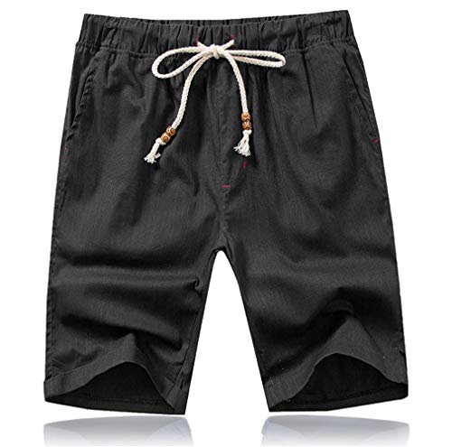 Tansozer Kurze Hosen Herren Shorts Sommer Baumwolle Leinen mit Gummizug Taschen Schwarz XL von Tansozer