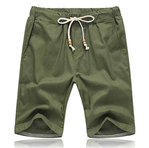 Tansozer Kurze Hosen Herren Shorts Sommer Baumwolle Leinen mit Gummizug Taschen Army Green M von Tansozer