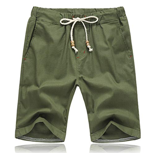 Tansozer Kurze Hosen Herren Shorts Sommer Baumwolle Leinen mit Gummizug Taschen Army Green S von Tansozer