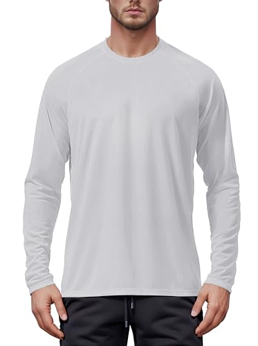 Tansozer Rashguard Herren Langarm UV Badeshirt Sonnenschutz Langarmshirt Outdoor Wandern T-Shirt Schnelltrocknend, Hellgrau, XL von Tansozer