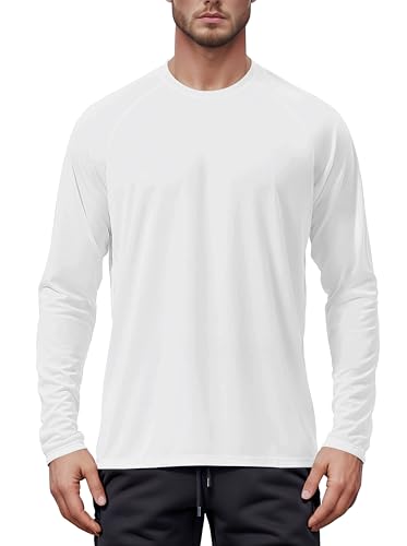 Tansozer Langarmshirt Herren UV Schutz Schwimmshirt Langarm Funktionsshirt Sommer Tshirt Leicht Dünn Longsleeve Sport, Weiß, 3XL von Tansozer
