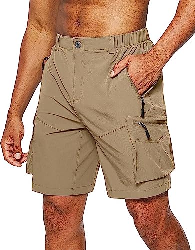 Tansozer Herren Wandershorts mit Reißverschlusstaschen, ultraleichte, atmungsaktive, schnell trocknende und wasserdichte Outdoor Wander und Klettersommershorts Dunkel Khaki 3XL von Tansozer