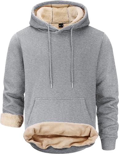 Tansozer Herren Warme Kapuzenpullover Fleece Sweatshirts Hoodies Gefütterte Winterpullover Fleecepullover (Hellgrau, XXL) von Tansozer