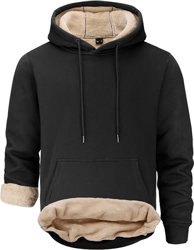 Tansozer Herren Warme Kapuzenpullover Fleece Sweatshirts Hoodies Gefütterte Winterpullover Fleecepullover (Schwarz, L) von Tansozer