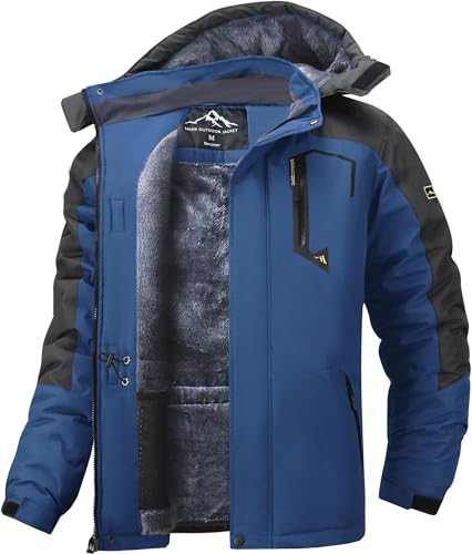Tansozer Outdoorjacke Herren Wasserdicht Winter Ski Jacke Warm Fahrradjacke Thermo Softshelljacke Wandern Winterjacke, Denim-Blau, M von Tansozer