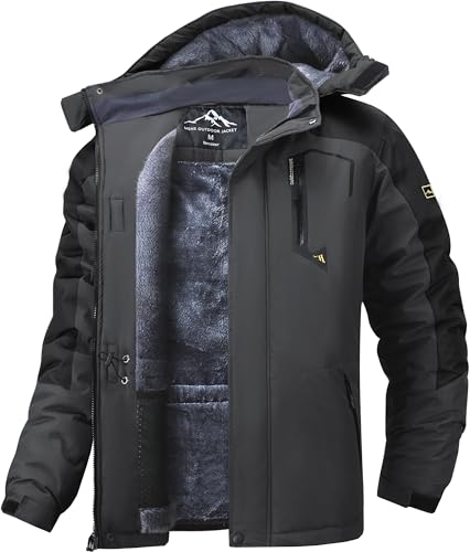 Tansozer Herren Winterjacke Warm Gefüttert Outdoor Jacke Wasserdicht Atmungsaktiv Wanderjacke Winter Schneejacke, Dunkelgrau-Schwarz, XXL von Tansozer