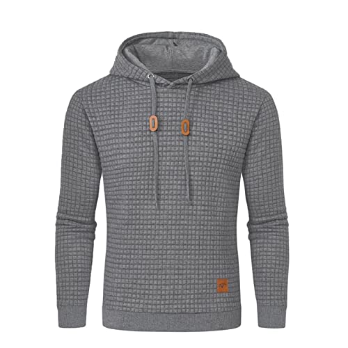 Tansozer Hoodie Herren Classics Basic Sweatshirt Casual Long Sleeve Checked Kapuzenpullover Herren Hellgrau L von Tansozer