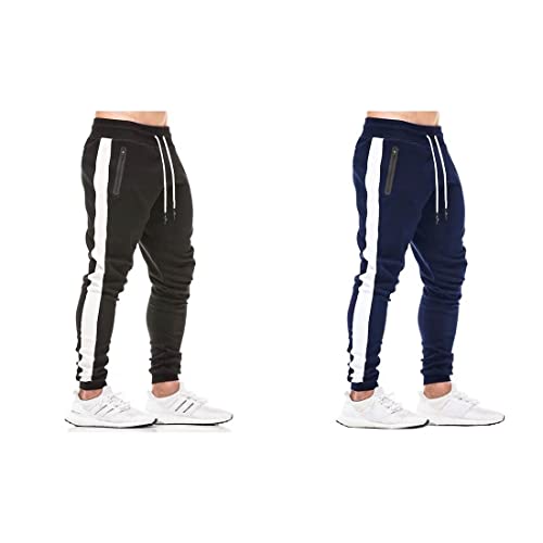 Tansozer Jogginghose Herren Baumwolle 2er Pack Trainingshose Männer Sporthose Herren Lang Slim Fit Gym Fitness Hose Herren Reissverschluss Taschen Schwarz and Blau S von Tansozer