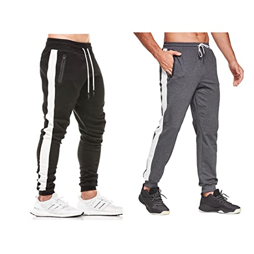 Tansozer Jogginghose Herren Baumwolle 2er Pack Trainingshose Männer Sporthose Herren Lang Slim Fit Gym Fitness Hose Herren Reissverschluss Taschen Schwarz and Grau S von Tansozer