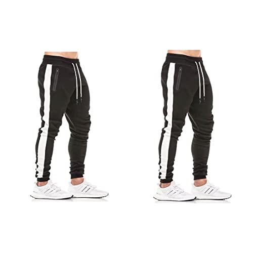 Tansozer Jogginghose Herren Baumwolle 2er Pack Trainingshose Männer Sporthose Herren Lang Slim Fit Gym Fitness Hose Herren Reissverschluss Taschen Schwarz and Schwarz M von Tansozer