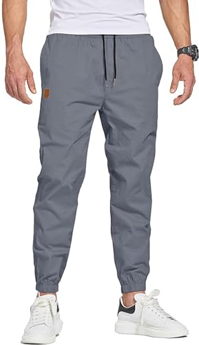 Tansozer Jogginghose Herren Baumwolle Herren Hose Chino Cargo Hose Sporthose Casual Freizeithose Elastische Taille mit Kordelzug Sweatpants Herren mit Taschen Denim Blau M von Tansozer