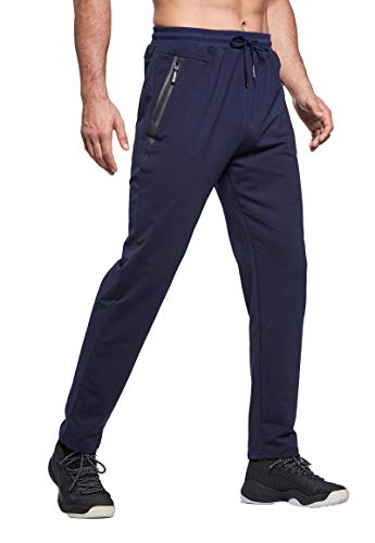 Tansozer Jogginghose Herren Baumwolle Trainingshose Männer Sporthose Herren Lang Fitness Hosen Herren Reissverschluss Taschen Ohne Bündchen Blau L von Tansozer