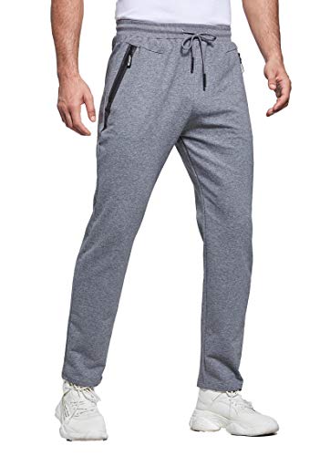 Tansozer Jogginghose Herren Baumwolle Trainingshose Männer Trackpants Sporthose Herren Lang Fitness Hosen Herren Reissverschluss Taschen Ohne Bündchen Fitnesshose Grau XL von Tansozer
