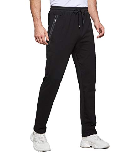 Tansozer Jogginghose Herren Baumwolle Trainingshose Männer Sporthose Herren Lang Fitness Hosen Herren Reissverschluss Taschen Ohne Bündchen Schwarz M von Tansozer