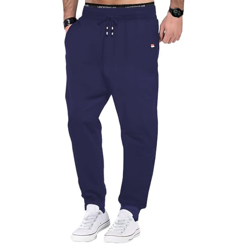 Tansozer Jogginghose Herren Baumwolle Sommer Dünn Lang mit Reißverschluss Taschen Blau S von Tansozer
