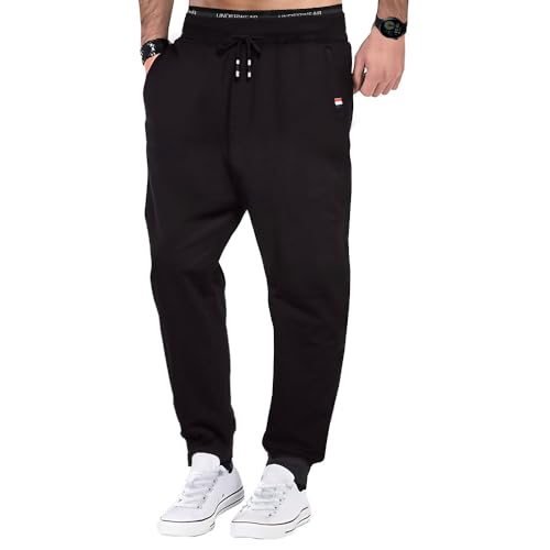 Tansozer Jogginghose Herren Baumwolle Sommer Dünn Lang mit Reißverschluss Taschen Schwarz XXXL von Tansozer