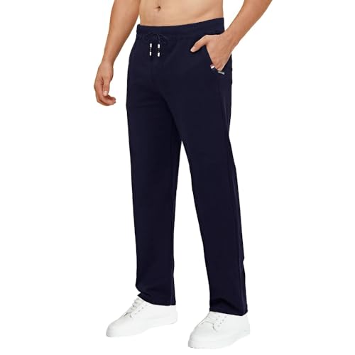 Tansozer Jogginghose Herren Baumwolle Sporthose Lang Ohne Bündchen mit reißverschluss Taschen Blau S von Tansozer