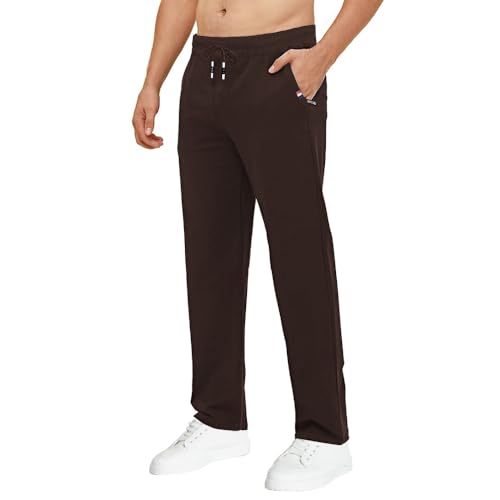 Tansozer Jogginghose Herren Baumwolle Sporthose Lang Ohne Bündchen mit reißverschluss Taschen Braun S von Tansozer