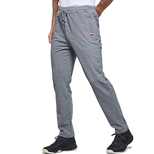 Tansozer Jogginghose Herren Baumwolle Sporthose Lang Ohne Bündchen mit reißverschluss Taschen Grau L von Tansozer