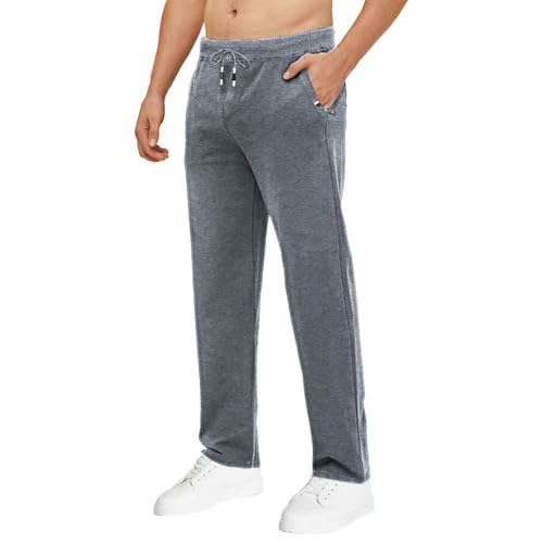 Tansozer Jogginghose Herren Baumwolle Sporthose Lang Ohne Bündchen mit reißverschluss Taschen Grau L von Tansozer