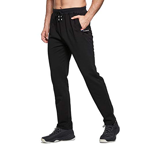 Tansozer Jogginghose Herren Baumwolle Sporthose Lang Ohne Bündchen mit reißverschluss Taschen Schwarz 2XL von Tansozer