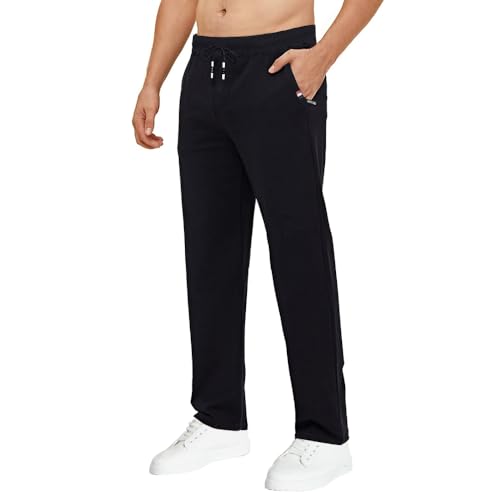 Tansozer Jogginghose Herren Baumwolle Sporthose Lang Ohne Bündchen mit reißverschluss Taschen Schwarz XL von Tansozer