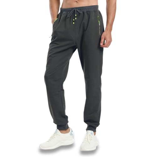 Tansozer Jogginghose Herren Baumwolle Sporthose Männer Lang Trainingshose mit Reißverschluss Taschen Dunkelgrau XL von Tansozer