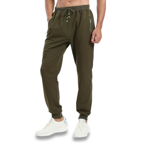 Tansozer Jogginghose Herren Baumwolle Sporthose Männer Lang Trainingshose mit Reißverschluss Taschen Grün XL von Tansozer