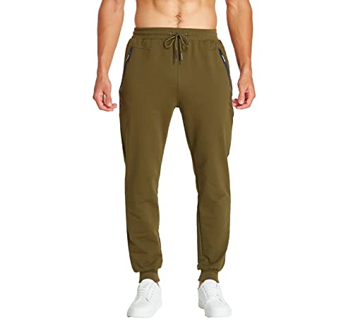 Tansozer Jogginghose Herren Baumwolle Trainingshose Herren Sporthose Herren Lang Hosen Männer Reissverschluss Taschen Grün L von Tansozer