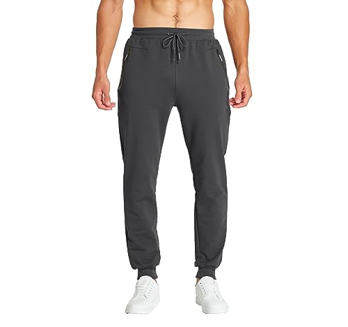 Tansozer Jogginghose Herren Baumwolle Trainingshose Herren Sporthose Herren Lang Hosen Männer Reissverschluss Taschen Neu Grau 3XL von Tansozer