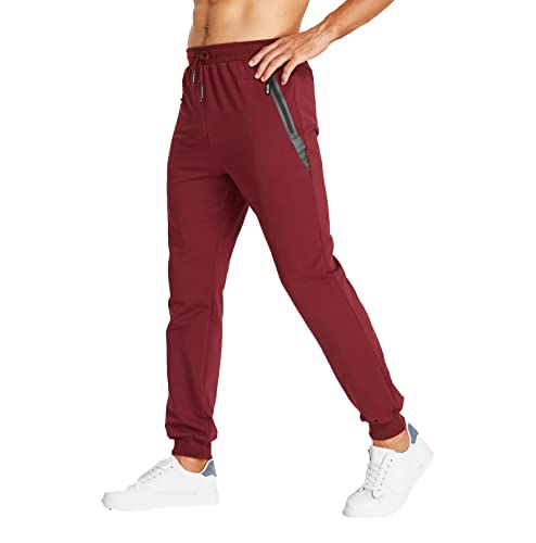 Tansozer Jogginghose Herren Baumwolle Trainingshose Herren Sporthose Herren Lang Hosen Männer Reissverschluss Taschen Rot 2XL von Tansozer