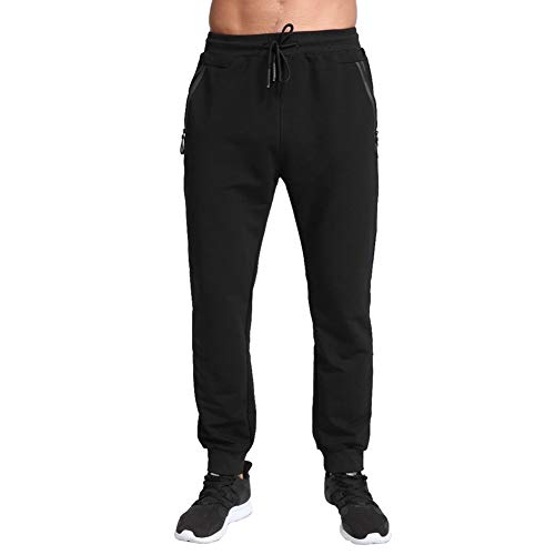 Tansozer Jogginghose Herren Baumwolle Trainingshose Herren Sporthose Herren Lang Hosen Männer Reissverschluss Taschen Schwarz 3XL von Tansozer