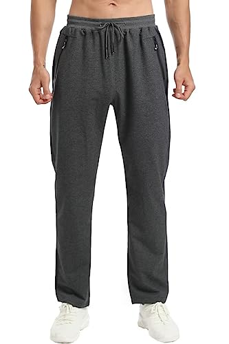 Tansozer Herren Jogginghose Baumwolle Trainingshose Männer Sporthose Lang Fitness Hosen Reissverschluss Taschen Ohne Bündchen Neu Grau S von Tansozer