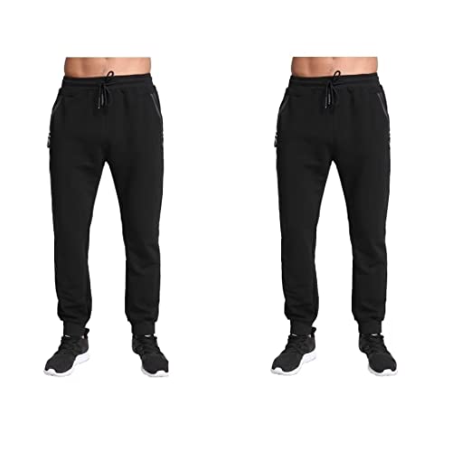 Tansozer Jogginghose Herren Baumwolle Trainingshose Männer Sporthose Herren Lang Slim Fit Gym Fitness Hose Herren Reissverschluss Taschen 2er Pack Schwarz and Schwarz M von Tansozer