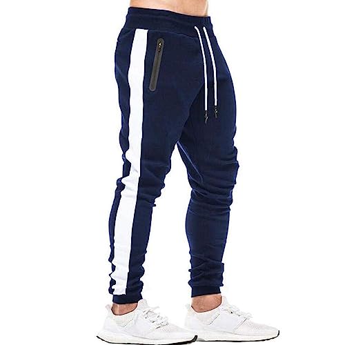 Tansozer Jogginghose Herren Baumwolle Trainingshose Männer Sporthose Herren Lang Slim Fit Jogginghosen Gym Fitness Hose Herren Reissverschluss Taschen Jungen Blau 3XL von Tansozer