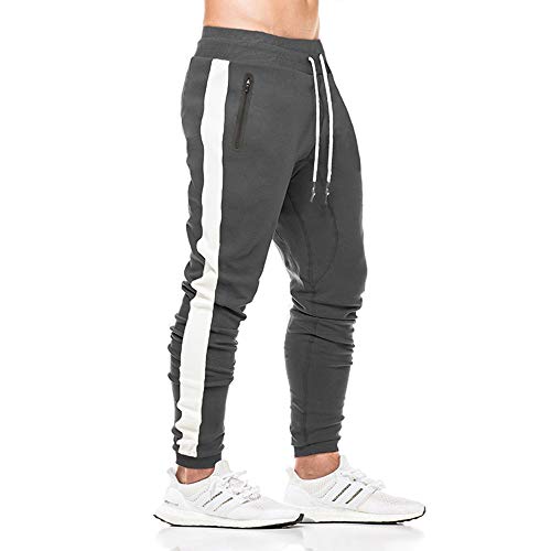 Tansozer Jogginghose Herren Baumwolle Trainingshose Männer Sporthose Herren Lang Slim Fit Jogginghosen Gym Fitness Hose Herren Reissverschluss Taschen Jungen Grau 3XL von Tansozer